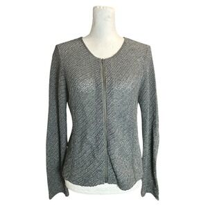 Eileen Fisher Knit  Zip Front Cardigan Sweater  Silver Grey Linen Blend Size XS